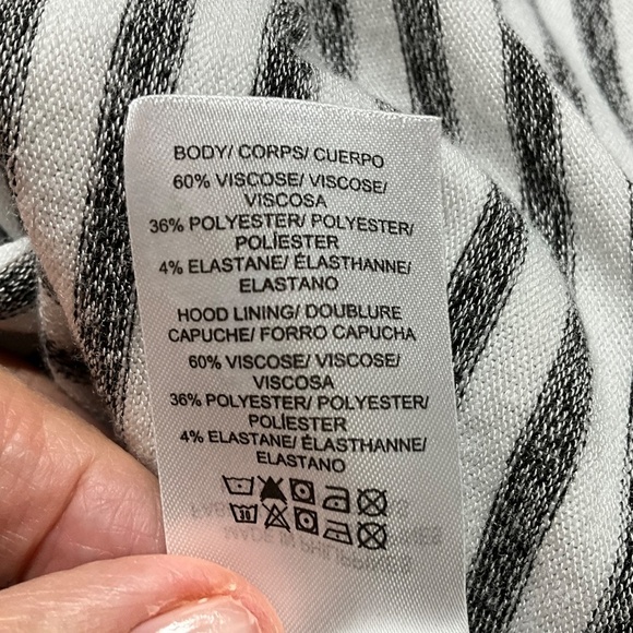 LUCKY BRAND Super Soft Grey / Cream Striped Hoodie Long Sleeve US Sz L - Picture 9 of 10